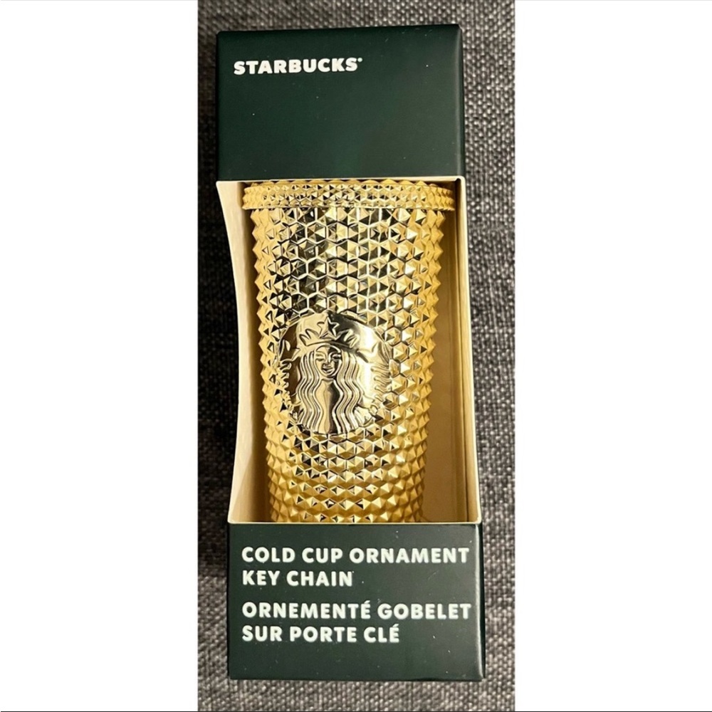 Starbucks 2022 Holiday Studded Metal Gold ornament keychain tumbler